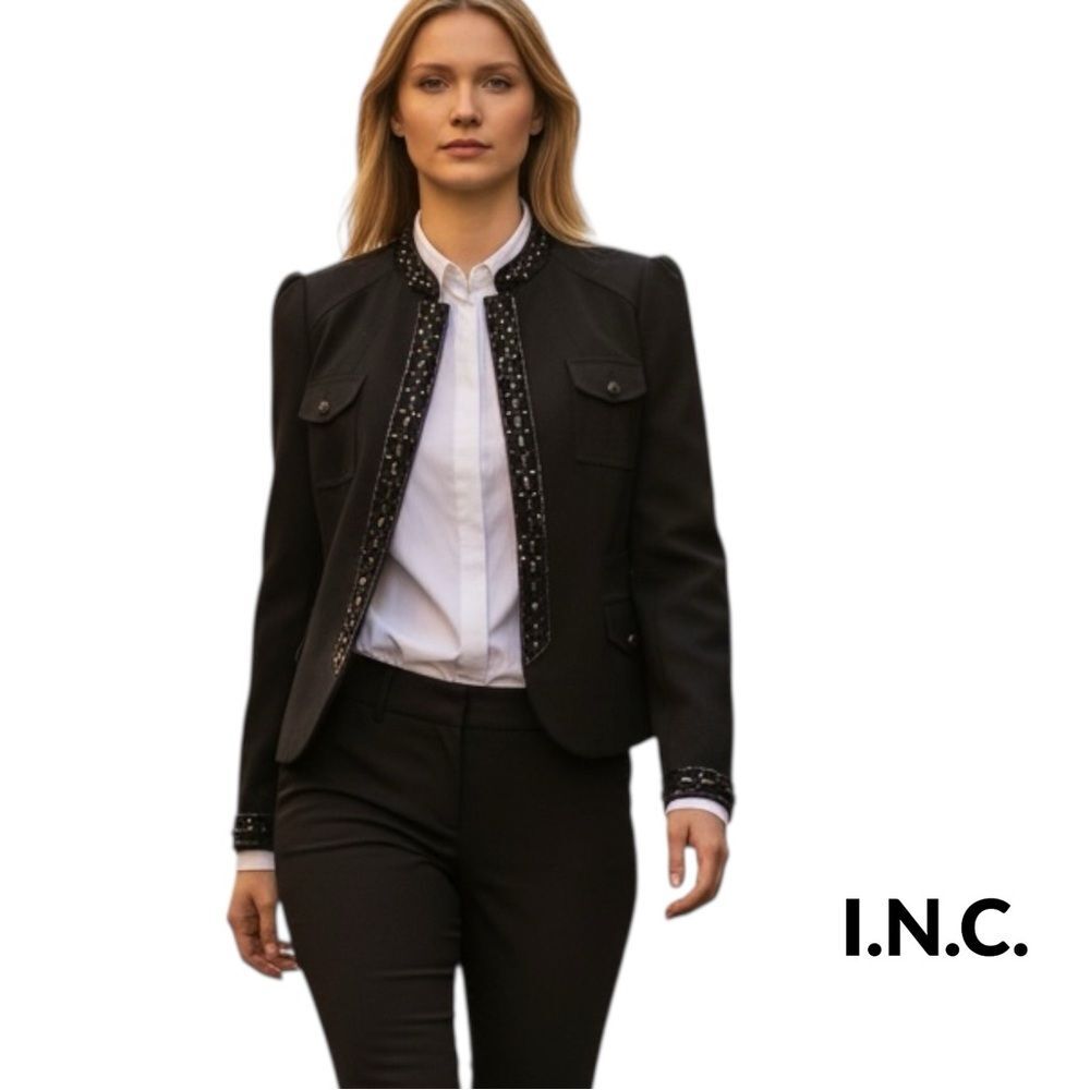 I.N.C. Black Beaded Long Sleeve Jacket NWOT Size XL Glam Event